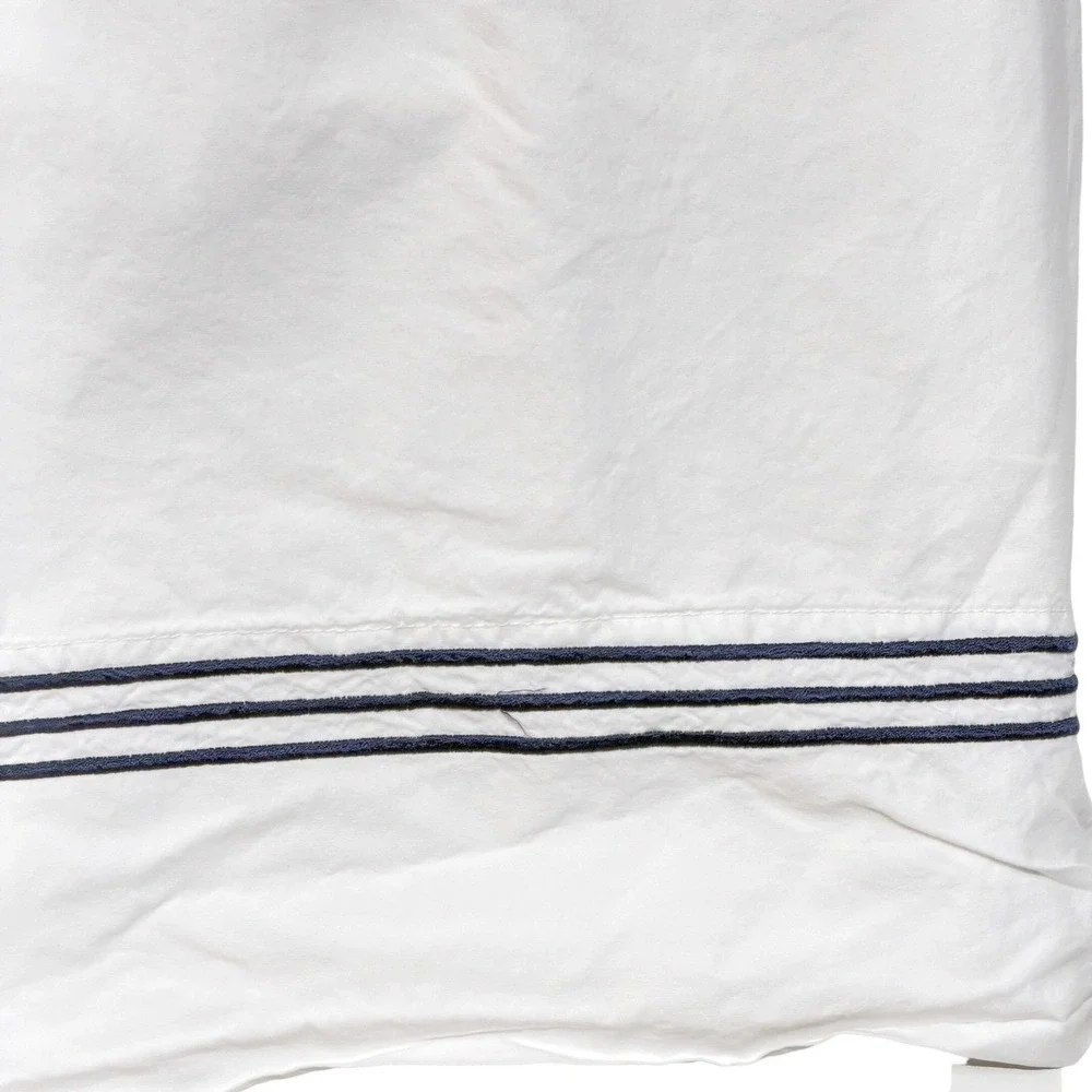 Pottery Barn Grand Organic Percale King Duvet Set Sham‎ Pillowcases White Navy